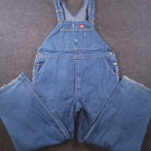 Dickies‎ Bib Overalls Mens 46x32 Blue Workwear Wide Leg Carpenter Utility Cargo